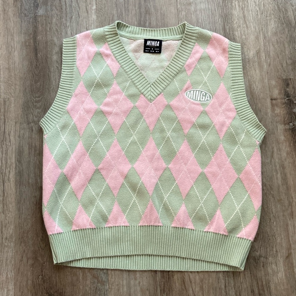 Minga Milkshake Argyle Knitted Sweater. Size Small. Pink and Green. So Cute!
